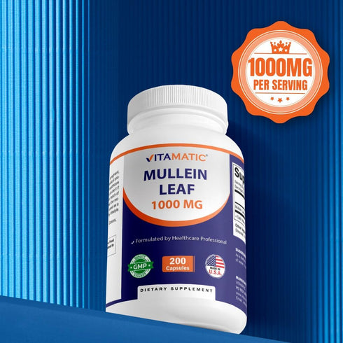 Vitamatic Mullein Leaf 1000mg per Serving - Supports Healthy Respiratory, Bronchial & Immune Function - 200 Capsules