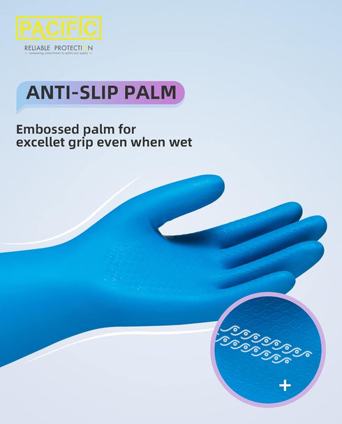 PACIFIC PPE 2 Pairs Dishwashing Cleaning Gloves, Latex Free with Cotton Lining, Large (Purple+Blue)