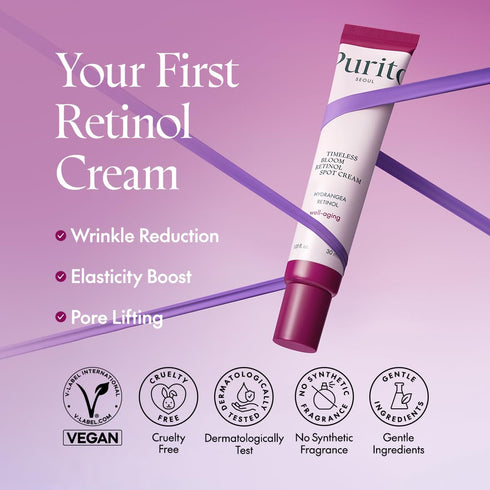 PURITO SEOUL Timeless Bloom Retinol Spot Cream, Korean Jeju Hydrangea, for Sensitive Skin, Retinol Cream, Wrinkle Reduction, Anti Aging Face Cream, K-Beauty, 30ml 1fl.oz