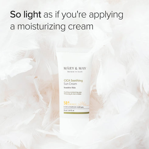 Mary&May CICA Soothing Sun Cream SPF50+ PA++++, 50ml, Korean Sunscreen, No Sticky, No White Cast