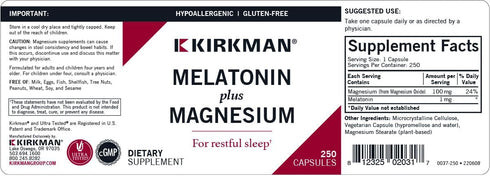 Melatonin Plus Magnesium Capsules - 250 Capsules - Hypoallergenic