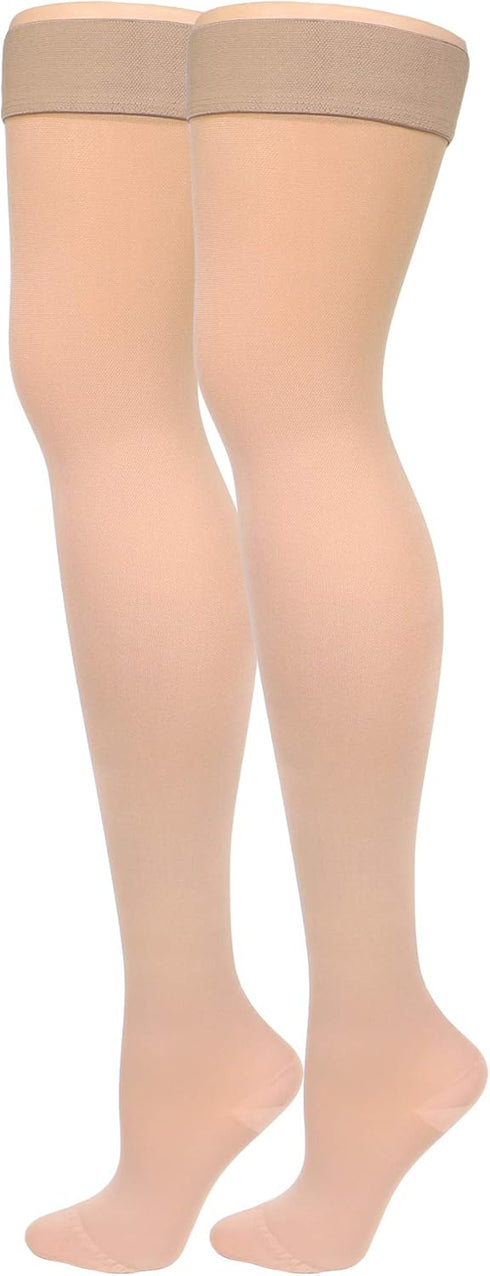 Truform Women's Compression Stockings, 15-20 mmHg, Thigh High Length, Closed Toe, Opaque, Beige, X-Large