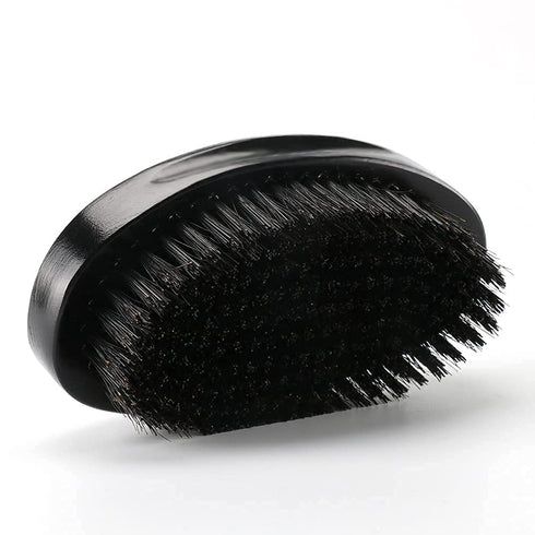 Premium Beech and Black Mix Bristle Wave Brush for Men's Hair Styling - Curved Medium Hard Brush