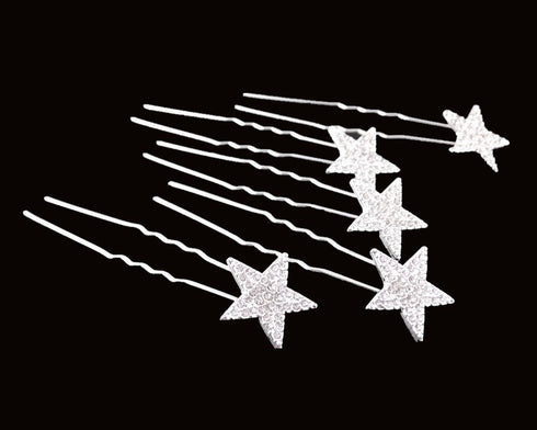 yueton 10pcs Bling Rhinestone Star Hair Pins Clips, Bridal Crystal Headwear Accessories for Women