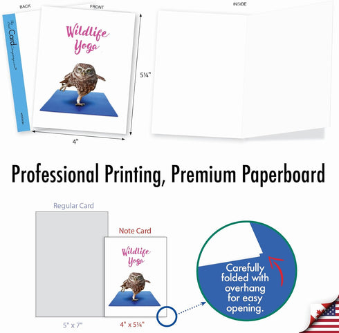The Best Card Company - 20 Blank Yoga Animal Cards (4 x 5.12 Inch) - Kids Set (10 Designs)