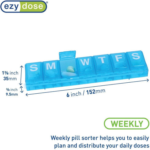 EZY DOSE Weekly Pill Case, 7-Day Medicine Planner, Large Locking Compartments, BPA Free