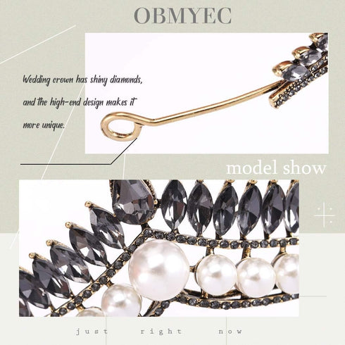 Pearl Tiaras and Crown, Crystal Head Crowns, Rhinestone Princess Tiaras for Bride, Royal Queen Crown for Women