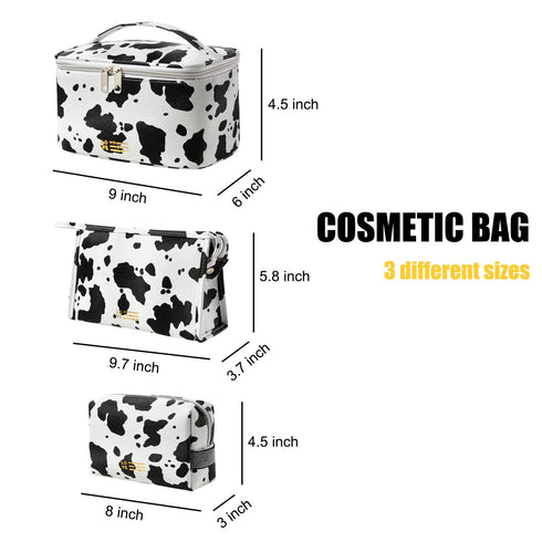 Makeup Bag Travel Toiletry Bag for Women, Cute Set of 3 Zipper Makeup Organizer, PU Leather Waterproof