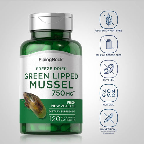 Piping Rock Green Lipped Mussel 750mg | 120 Capsules | Non-GMO, Gluten Free Supplement from New Zealand