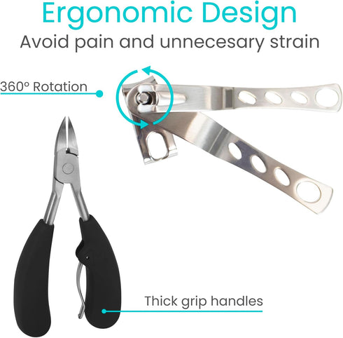 Vive Toenail Clippers for Thick Nails - Heavy Duty Podiatrist Trimmers for Seniors, Fingernail Care Set