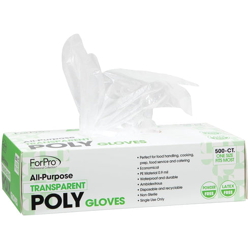 ForPro Disposable Poly Plastic Gloves, All-Purpose Food Safe Gloves for Cooking, Food Handling, 500-Count