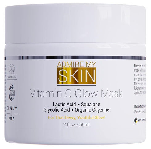 Vitamin C Mask for Face, Brightening Hydrating Beauty Mask with Glycolic Acid and Squalane Oil for Youthful Skin
