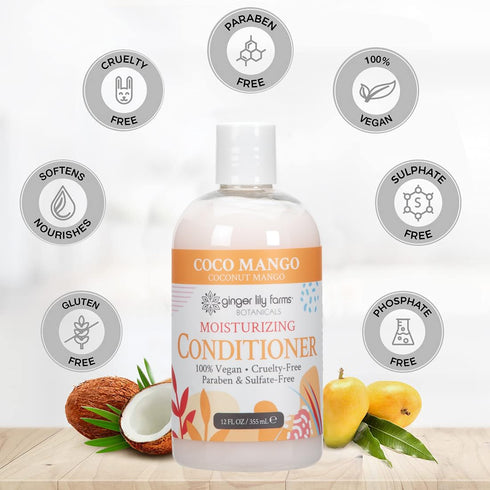 Ginger Lily Farms Botanicals Moisturizing Conditioner, Coco Mango, 12 Fl Oz, 100% Vegan & Cruelty-Free