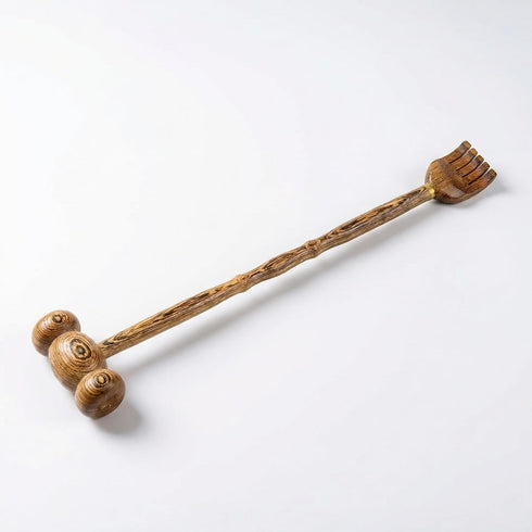 mikabaka 2 in 1 Wooden Back Scratcher and Massager Hammer, Long Handle Manual
