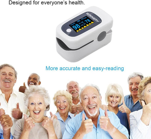 WRINERY Fingertip Pulse Oximeter, Oxygen Saturation Monitor, OLED Portable Oximetry with Batteries and Lanyard