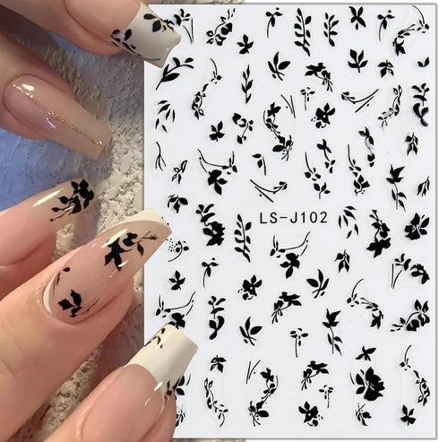 3D Nail Stickers, Plant Leaf Nail Art for Retro Botanical Designs, Flower Nail Decals for Spring Summer Nail Decor