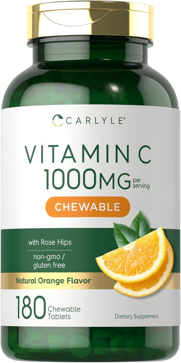 Carlyle Vitamin C Chewables, 1000mg, 180 Chewable Tablets, Vegetarian, Non-GMO, Gluten Free Supplement