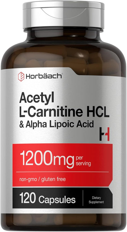 Horbaach Acetyl L Carnitine HCL & Alpha Lipoic Acid 1200mg - 120 Capsules, ALC ALA Complex, Non-GMO & Gluten Free