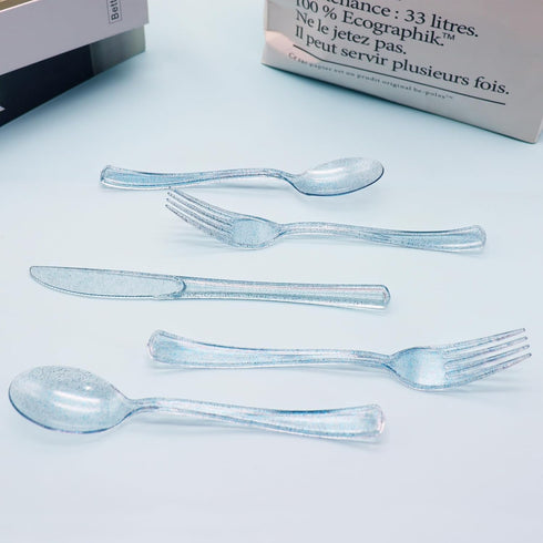 150 Pack Blue Plastic Silverware Set, Includes 50 Blue Forks, 50 Knives, 50 Spoons for Birthday, Baby Shower, Picnic