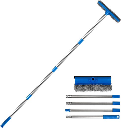60.6" Professional Window Squeegee - 2 in 1 Cleaner with Long Stainless Steel Handle, Chenille for High Window Cleaning