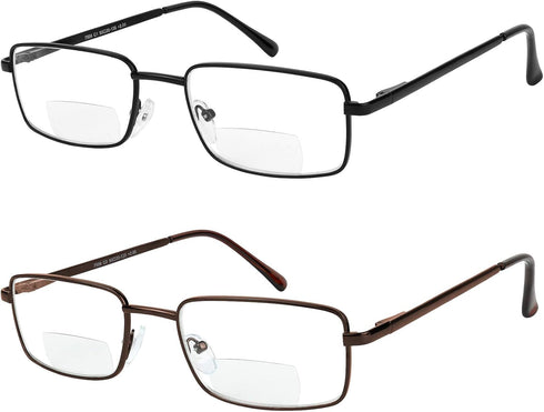 Yogo Vision Bifocal Reading Glasses, 2 Pack Metal Full Rim Readers, Rectangle Glasses for Men and Women