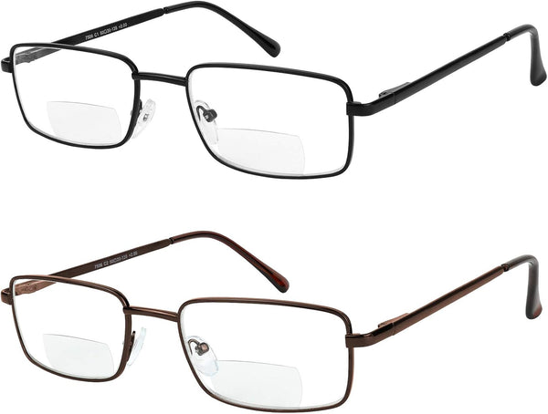 Yogo Vision Bifocal Reading Glasses, 2 Pack Metal Full Rim Readers, Rectangle Glasses for Men and Women