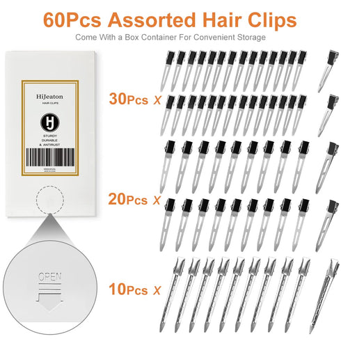 HiJeaton 60Pcs Metal Duck Billed Hair Clips for Women | Silver Hair Pins for Long Hair Styling