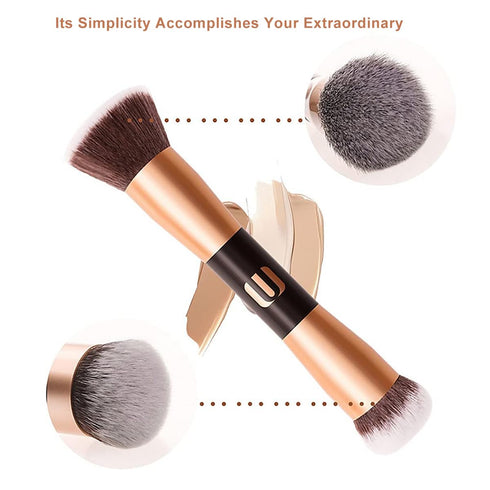 Face Foundation Brush, 2in1 Double Ended Makeup Brushes for Blush, Loose Powder, Liquid, and Cream Cosmetics