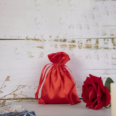 50 Pack 5X7 Red Satin Bags, Small Gift, Jewelry, Wedding Favor, Baby Shower Party Favor Bags