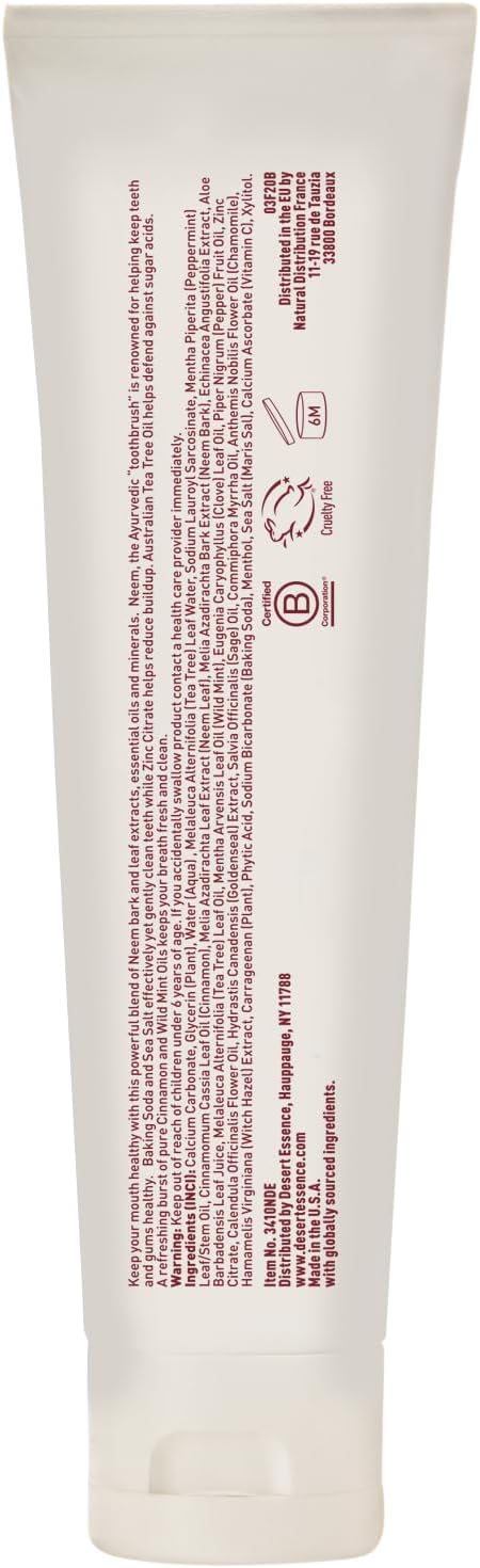 Desert Essence Natural Neem Toothpaste - Cinnamint - 6.25 Oz - Pure Essential Oil, Baking Soda, Sea Salt