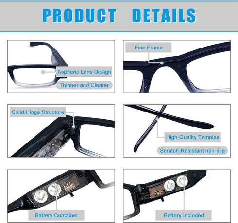 3 Pack Reading Glasses with Lights, Magnifying Glasses with Bright LED for Men and Women