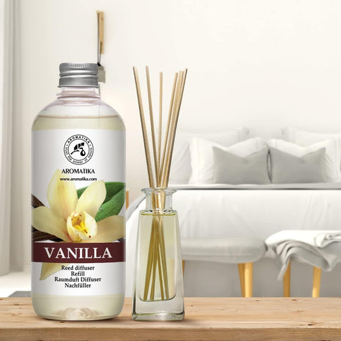 Vanilla Diffuser Refill with Natural Essential Vanilla Oil - 17 Fl Oz - Fresh & Long Lasting Fragrance for Aromatherapy