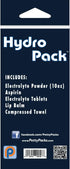 Portable Electrolyte Replacement Kit: Hydro Pack Single Use with Electrolyte Powder, Pills, Compressed Towel, Lip Balm,