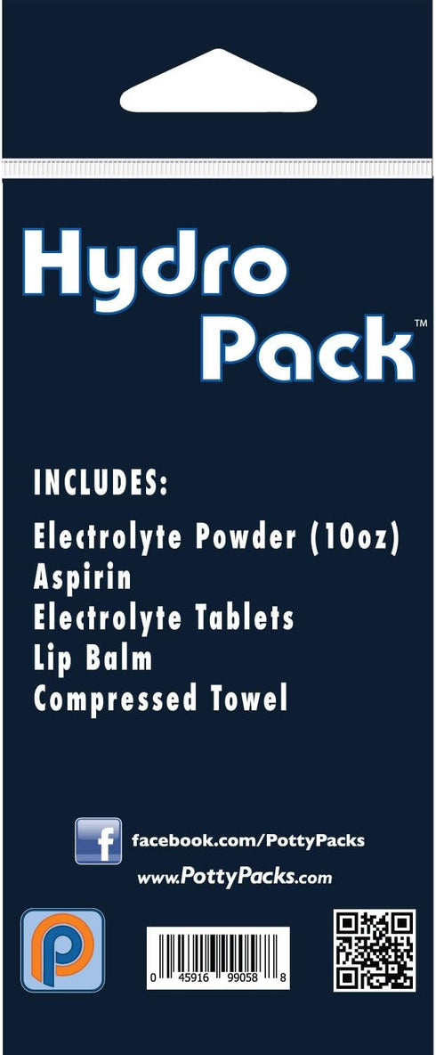 Hydro Pack Portable Electrolyte Replacement Kit with Electrolyte Powder, Pills, Towel, Lip Balm & Aspirin