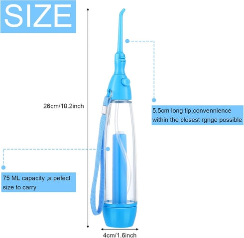 Water Dental Flosser for Teeth, Portable Oral Irrigator, Non Electric, Cordless Manual Air Pressure for Home and Travel