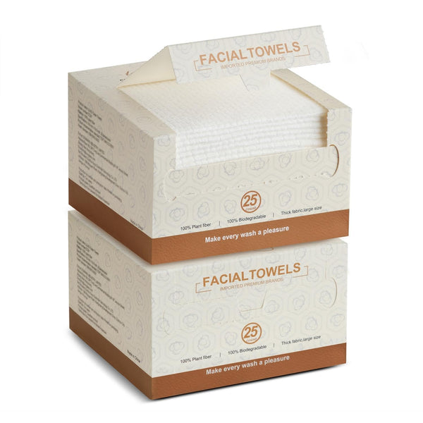 LUXU Disposable Face Towels (25 Ct, 2 Pack) - Clean Facial Washcloths for Sensitive Skin, Soft and Thick