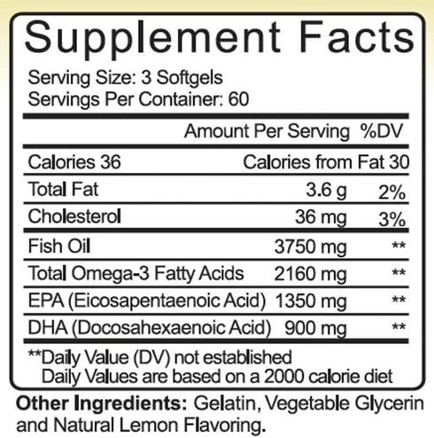 Herbtonics Triple Strength Omega 3 Fish Oil, HIGH EPA 1350MG + DHA 900MG for Heart Health & Joint Support (180 Capsules)