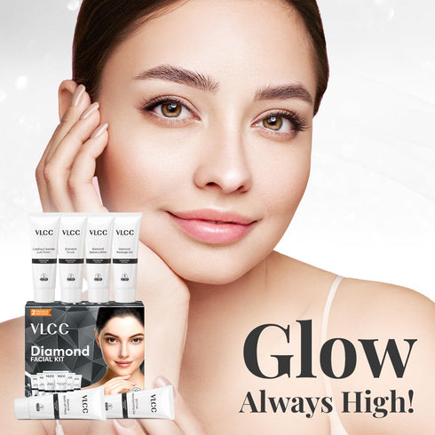 VLCC Party Diamond Facial Kit - Single Use, Salon-Like Facial at Home in 6 Steps, Includes Cleanser, Scrub, Cream, Face