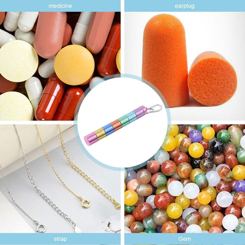 QKDS 7 1 Pill Box Organiser, Portable Weekly Pill Box, Day Times a Day Compartments Tablet Organiser Box, Rainbow Metal