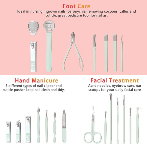 Professional Nail Clipper Pedicure Set | 22 Pieces Manicure Kit with Luxurious Travel Case, Gifts for Men and Women