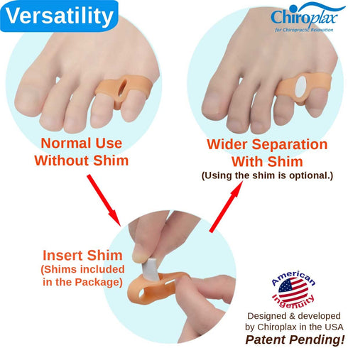 Chiroplax Tailor's Bunion Corrector Pads Bunionette Pain Relief Silicone Pinky Toe Straightener Separator Spacer Sleeve Cushion Splint Protector for Men & Women (4 Pads, Shims - Size Regular)