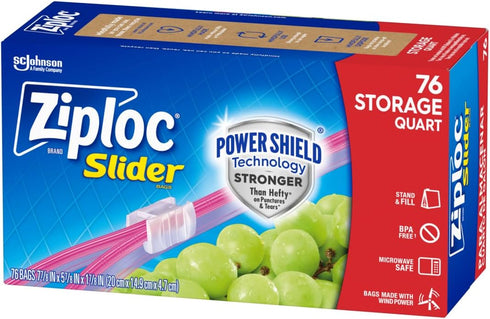 Ziploc Quart Food Storage Slider Bags, Power Shield Technology, 76 Count