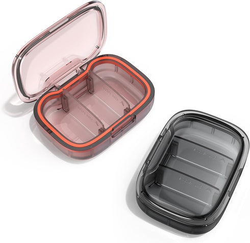 TecQach 2 Pack 3 Compartment Small Pill Box, Moisture Proof Pill Case, Travel