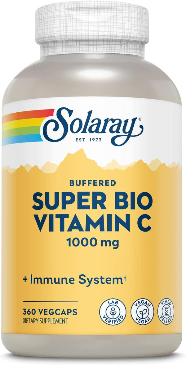 Super Bio Buffered Vitamin C 1000mg by SOLARAY, Two-Stage, Timed Release with Bioflavonoids, 180 VegCaps