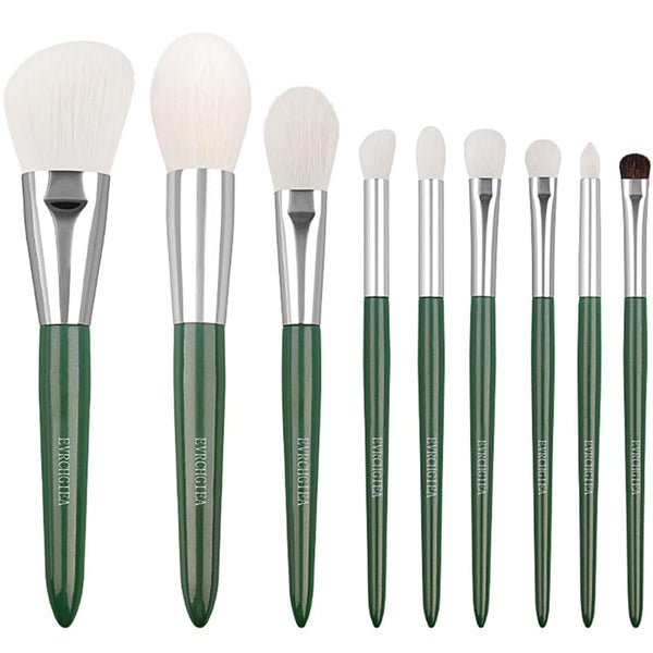 Natural Goat Hair Makeup Brushes Set, 9 Piece Face and Eye Brush Set for Travel Makeup