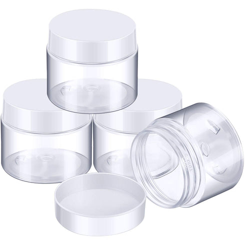 Patelai 4 Pieces Round Wide-mouth Leak Proof Plastic Container Jars with Lids for Travel Storage, 2 Ounce, White