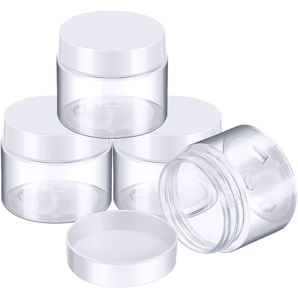 Patelai 4 Pieces Round Wide-mouth Leak Proof Plastic Container Jars with Lids for Travel Storage, 2 Ounce, White