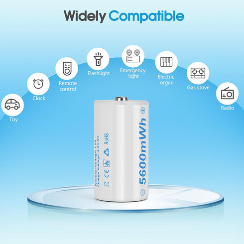 winbasic 4 1 Cable,1.5V (4 Pack) Rechargeable Lithium D Batteries with in USB-C Charging D Size Cell Battery