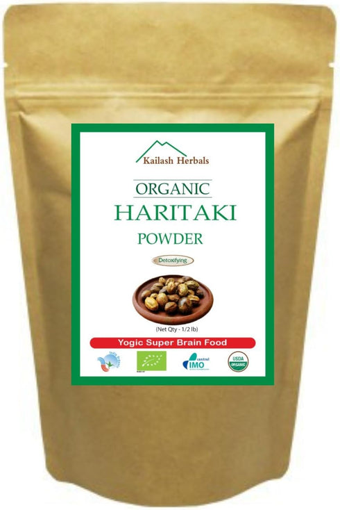 Organic Haritaki Powder, USDA Certified Organic, 1/2 Pound - Detoxification & Rejuvenation, Brain Function
