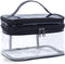 Clear Makeup Case, Transparent Double Layer Toiletry Bag, Waterproof PVC Travel Cosmetic Case for Skincare (Black)